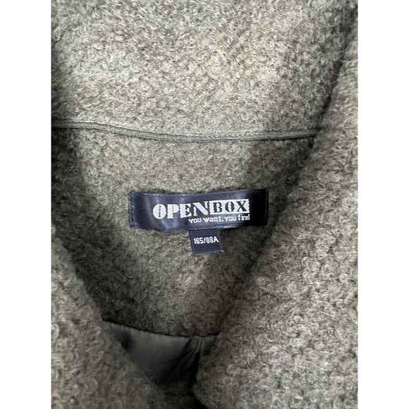 OpenBox Long Wool Blend Coat Olive Green Stripe Detail Medium - Picture 2 of 11